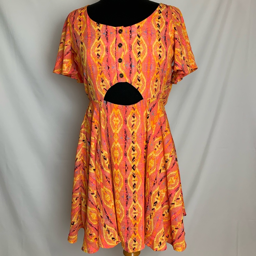 GB Bright Orange Pink Cutout Flutter Sleeve Dress